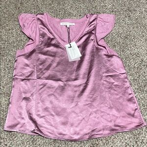 Melissa  Nepton Reni lilac satin top with cap ruffle sleeve- nwt